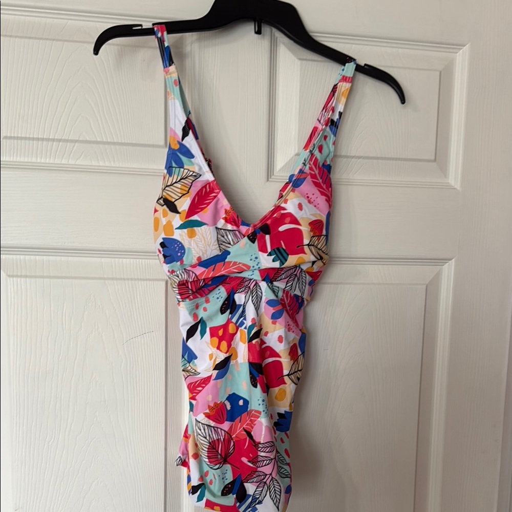 Colorful Leaf Print Swimsuit Tankini top (no bottoms)